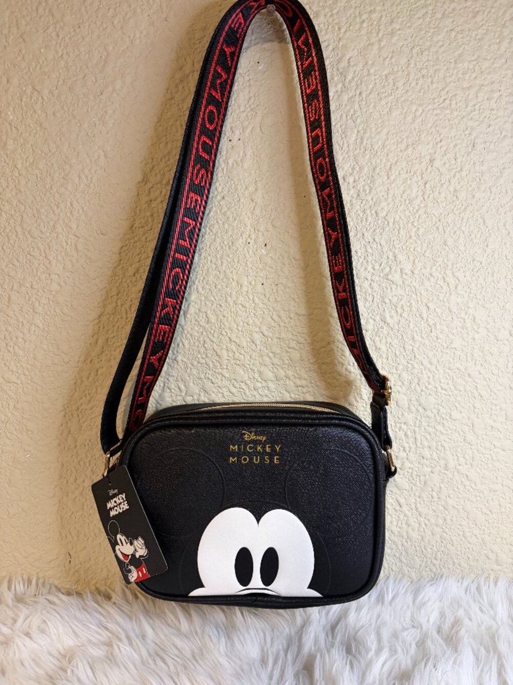Disney Mickey Mouse Bioworld Crossbody Camera Bag Black Red Logo Strap NWT